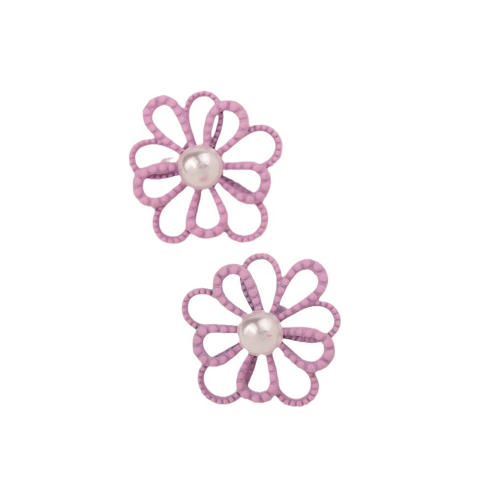 Golden Simple Style Flowers Stud Earrings For Women In Zinc Alloy With Crystal Inlay
