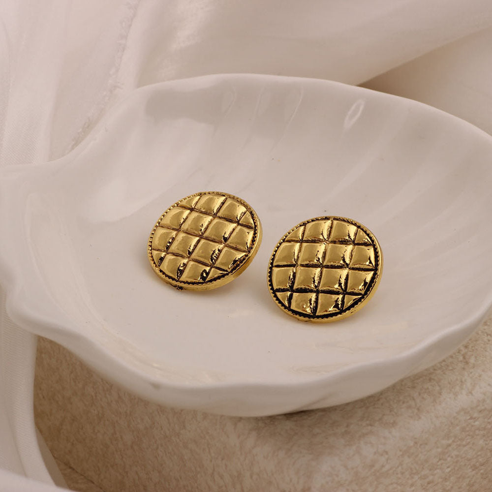 Golden Simple Style Flowers Stud Earrings For Women In Zinc Alloy With Crystal Inlay