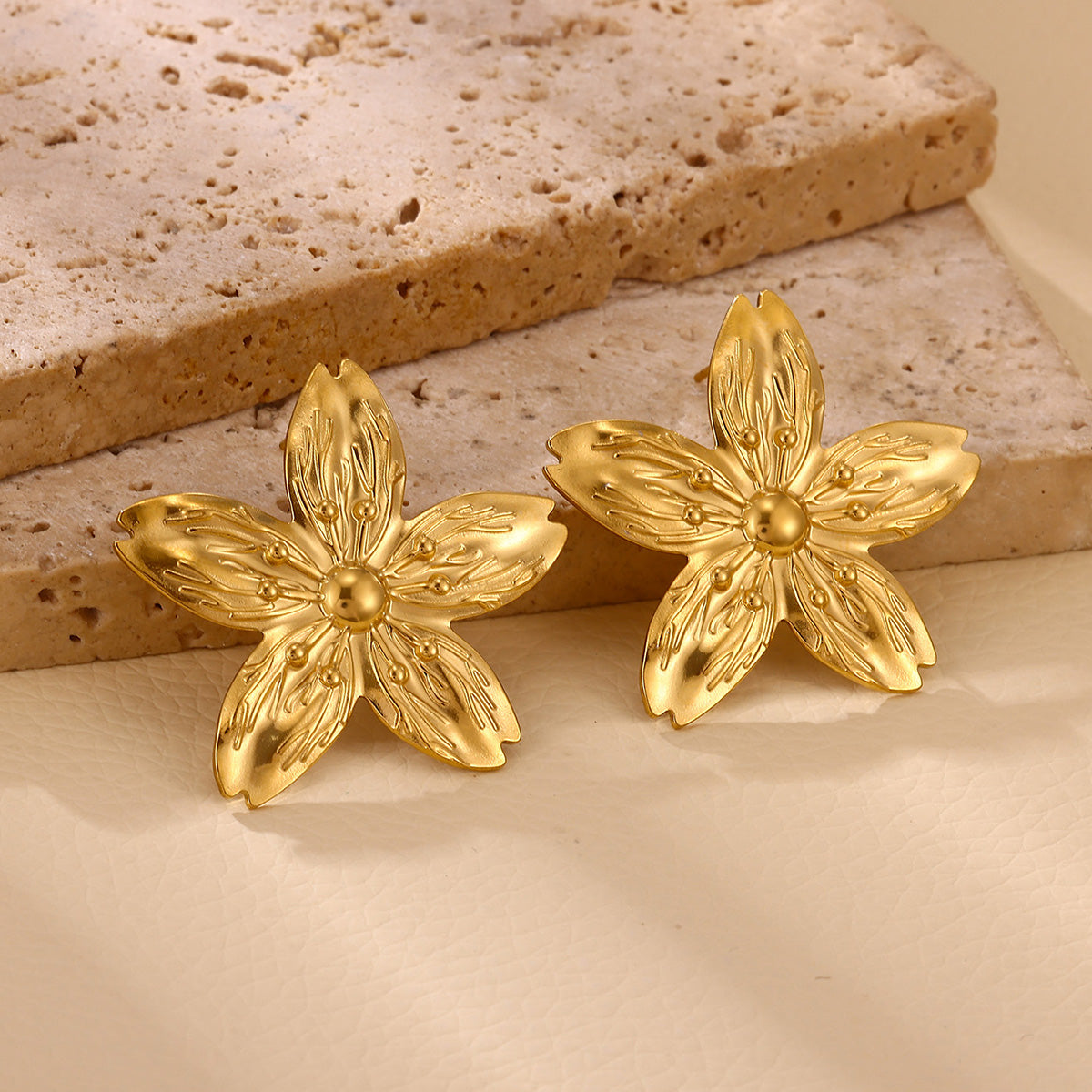 Flowers Stud Earrings For Women Featuring Waterproof Non Tarnish 304 Stainless Steel With 18K Real Gold PVD Coated Plating