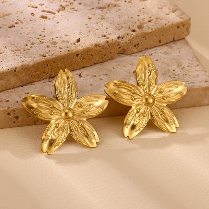 Flowers Stud Earrings For Women Featuring Waterproof Non Tarnish 304 Stainless Steel With 18K Real Gold PVD Coated Plating