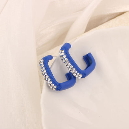 Golden Simple Style Flowers Stud Earrings For Women In Zinc Alloy With Crystal Inlay