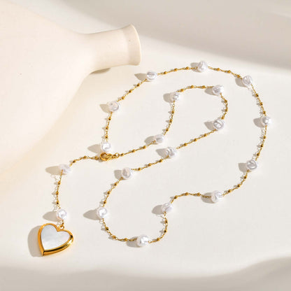 Heart Shape Pendant Necklace For Women In IG Style Featuring 304 Stainless Steel With 18K Real Gold Plated Cable Chain
