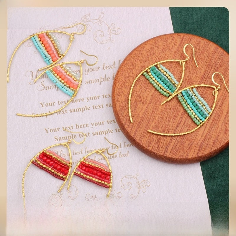 Asymmetrical Bohemian Drop Earrings For Women Featuring Beading In Colour With Unique Asymmetrical Design