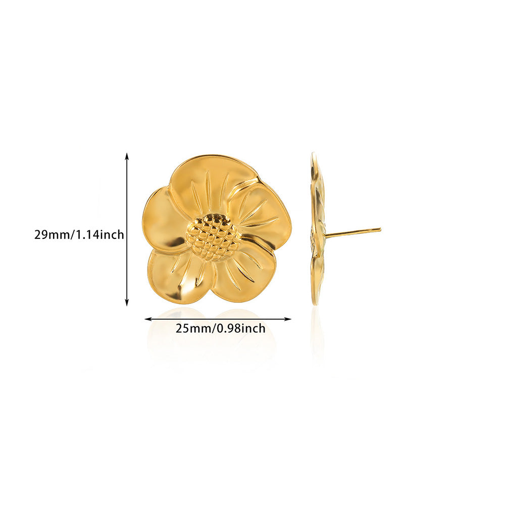 Flowers Stud Earrings For Women Featuring Waterproof Non Tarnish 304 Stainless Steel With 18K Real Gold PVD Coated Plating