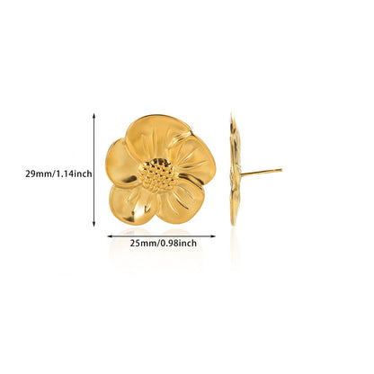 Flowers Stud Earrings For Women Featuring Waterproof Non Tarnish 304 Stainless Steel With 18K Real Gold PVD Coated Plating