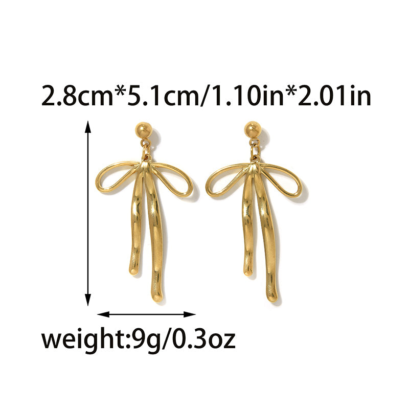 Electroplated Bow Tie Stud Earrings For Women In 304 Stainless Steel With 18K Gold Plated And Imitation Pearl Inlay