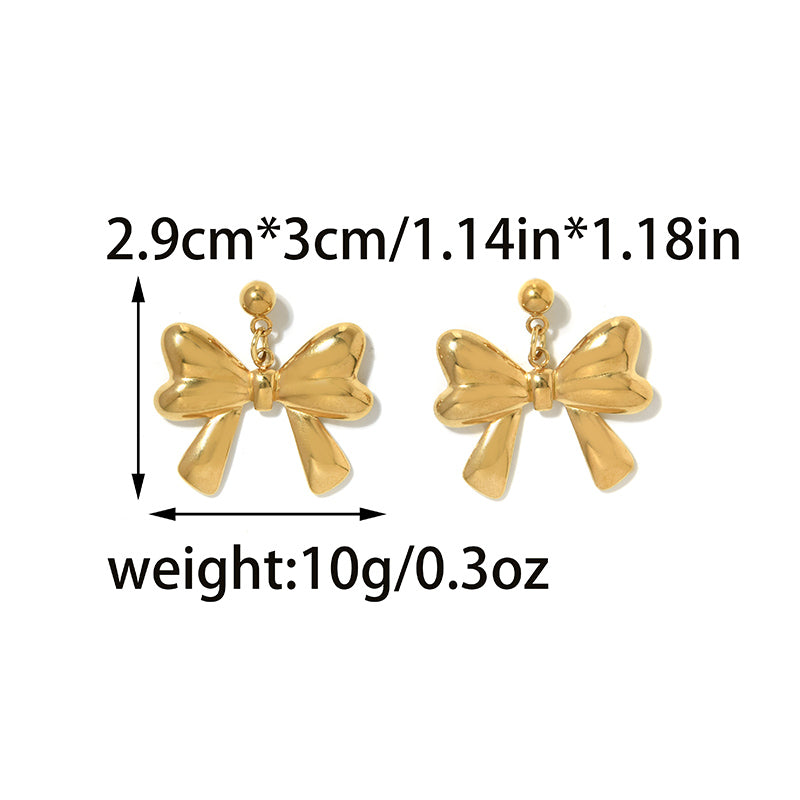 Electroplated Bow Tie Stud Earrings For Women In 304 Stainless Steel With 18K Gold Plated And Imitation Pearl Inlay