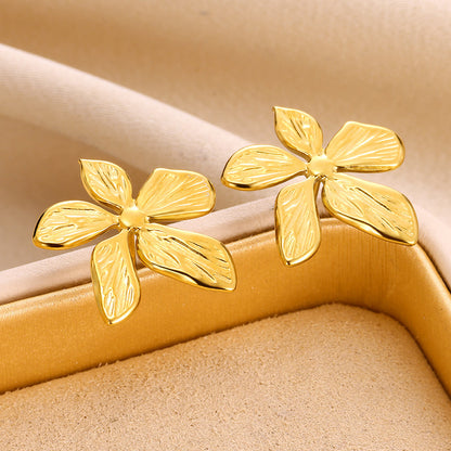 Flowers Stud Earrings For Women Featuring Waterproof Non Tarnish 304 Stainless Steel With 18K Real Gold PVD Coated Plating