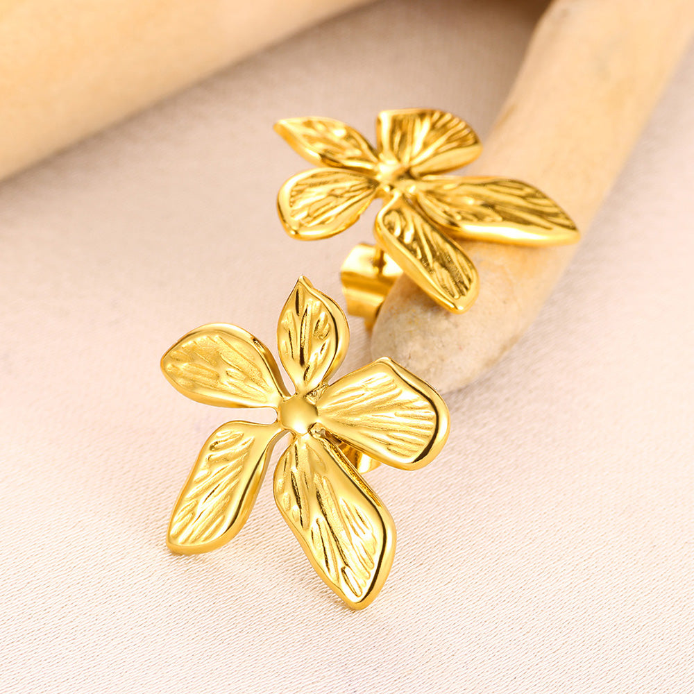 Flowers Stud Earrings For Women Featuring Waterproof Non Tarnish 304 Stainless Steel With 18K Real Gold PVD Coated Plating