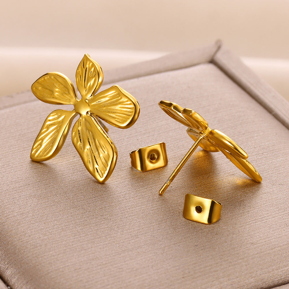Flowers Stud Earrings For Women Featuring Waterproof Non Tarnish 304 Stainless Steel With 18K Real Gold PVD Coated Plating