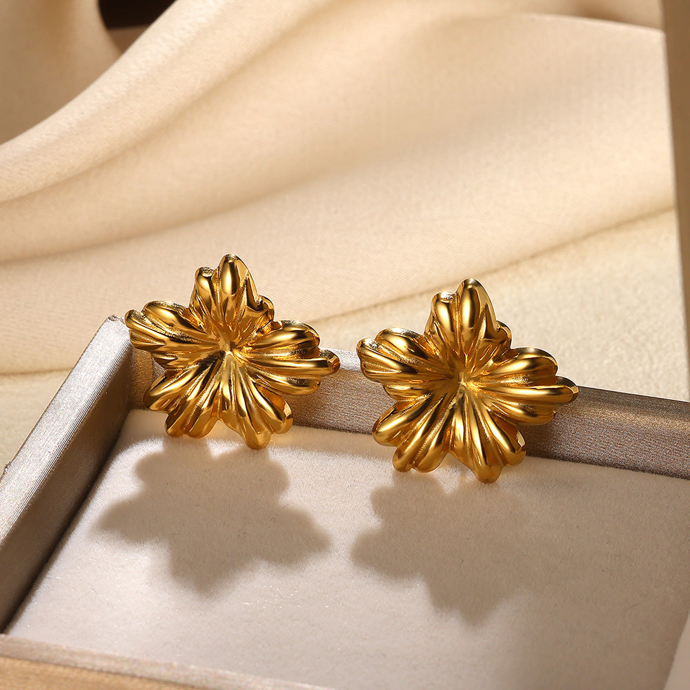 Flowers Stud Earrings For Women Featuring Waterproof Non Tarnish 304 Stainless Steel With 18K Real Gold PVD Coated Plating