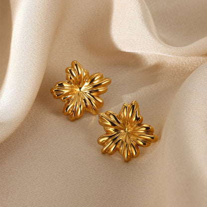 Flowers Stud Earrings For Women Featuring Waterproof Non Tarnish 304 Stainless Steel With 18K Real Gold PVD Coated Plating