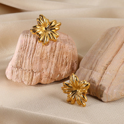 Flowers Stud Earrings For Women Featuring Waterproof Non Tarnish 304 Stainless Steel With 18K Real Gold PVD Coated Plating