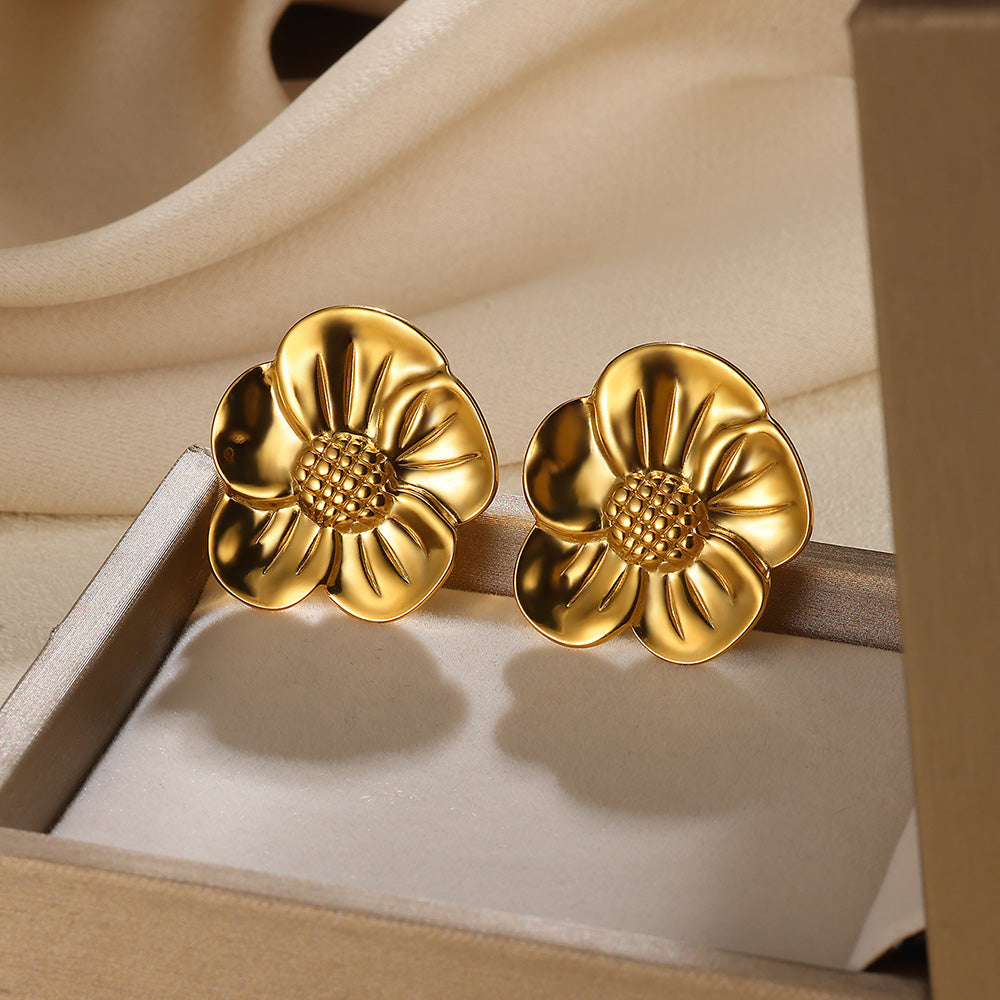 Flowers Stud Earrings For Women Featuring Waterproof Non Tarnish 304 Stainless Steel With 18K Real Gold PVD Coated Plating