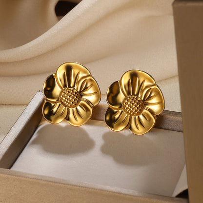 Flowers Stud Earrings For Women Featuring Waterproof Non Tarnish 304 Stainless Steel With 18K Real Gold PVD Coated Plating