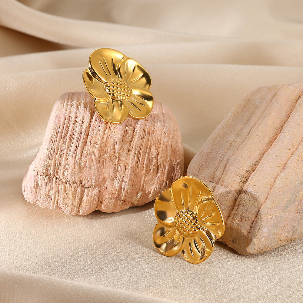 Flowers Stud Earrings For Women Featuring Waterproof Non Tarnish 304 Stainless Steel With 18K Real Gold PVD Coated Plating