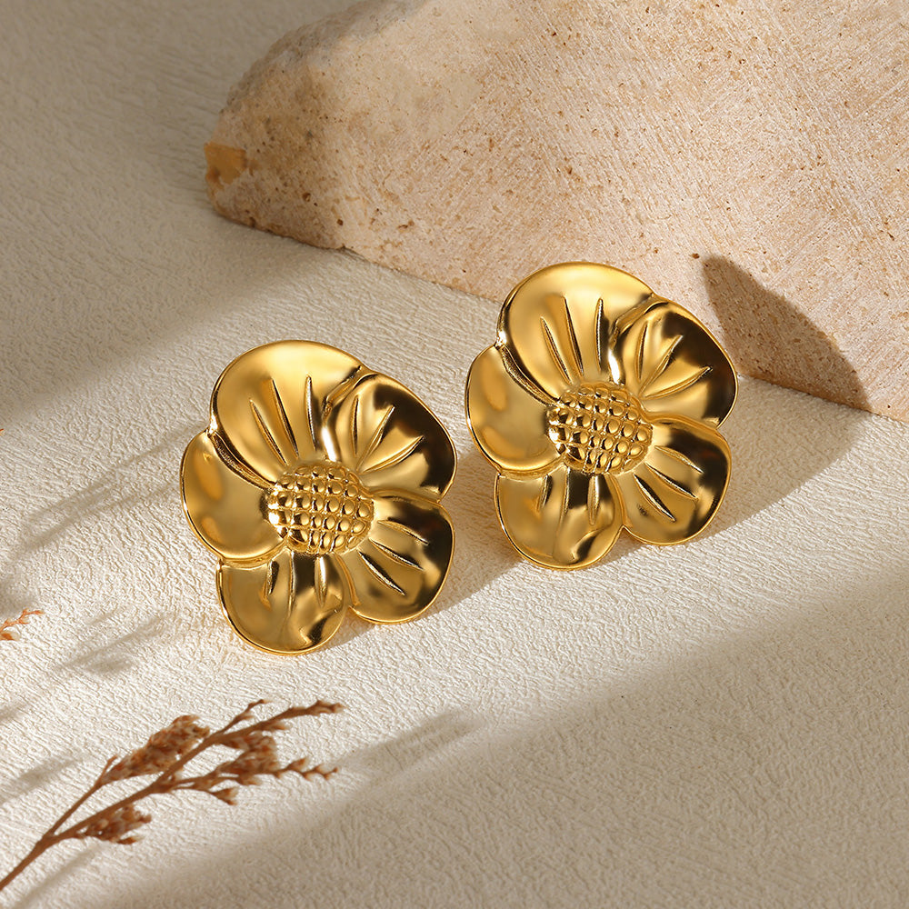 Flowers Stud Earrings For Women Featuring Waterproof Non Tarnish 304 Stainless Steel With 18K Real Gold PVD Coated Plating