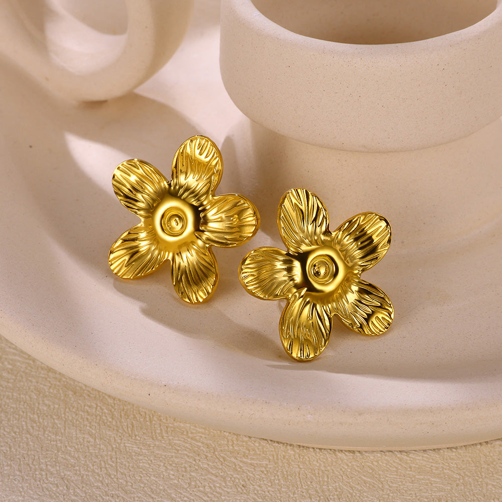 Flowers Stud Earrings For Women Featuring Waterproof Non Tarnish 304 Stainless Steel With 18K Real Gold PVD Coated Plating