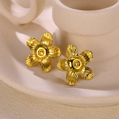 Flowers Stud Earrings For Women Featuring Waterproof Non Tarnish 304 Stainless Steel With 18K Real Gold PVD Coated Plating