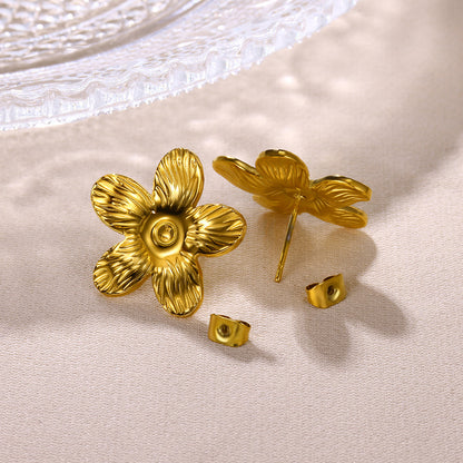 Flowers Stud Earrings For Women Featuring Waterproof Non Tarnish 304 Stainless Steel With 18K Real Gold PVD Coated Plating