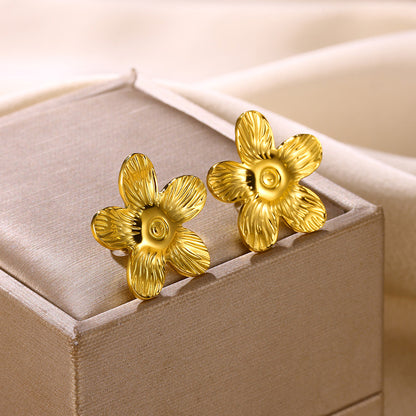 Flowers Stud Earrings For Women Featuring Waterproof Non Tarnish 304 Stainless Steel With 18K Real Gold PVD Coated Plating