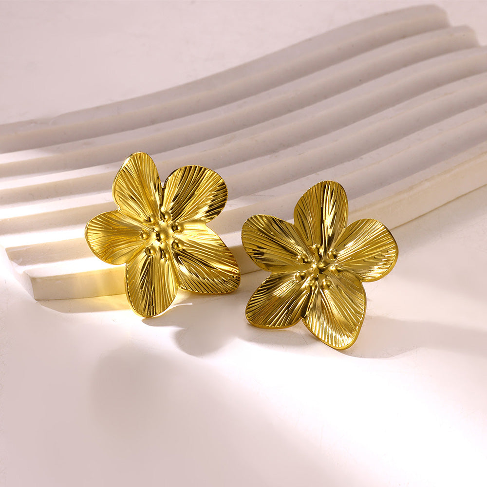 Flowers Stud Earrings For Women Featuring Waterproof Non Tarnish 304 Stainless Steel With 18K Real Gold PVD Coated Plating