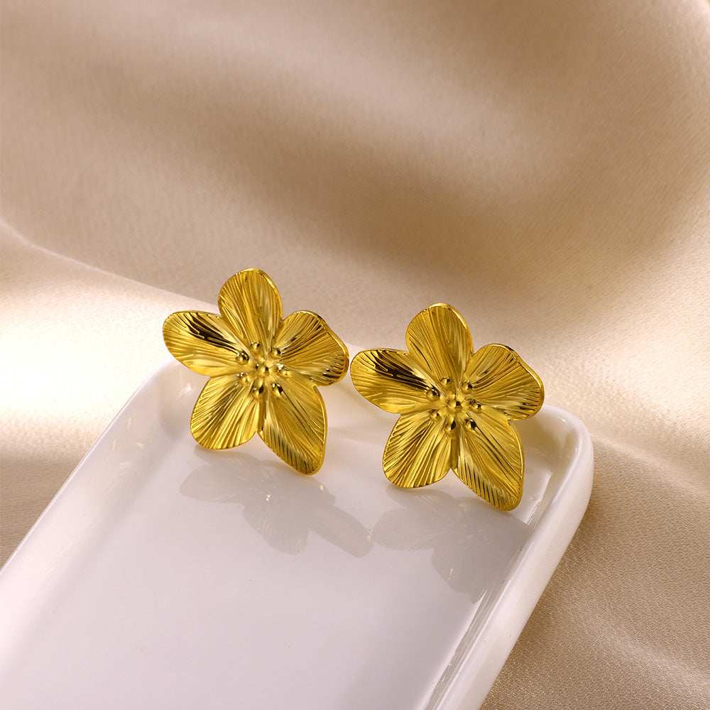 Flowers Stud Earrings For Women Featuring Waterproof Non Tarnish 304 Stainless Steel With 18K Real Gold PVD Coated Plating