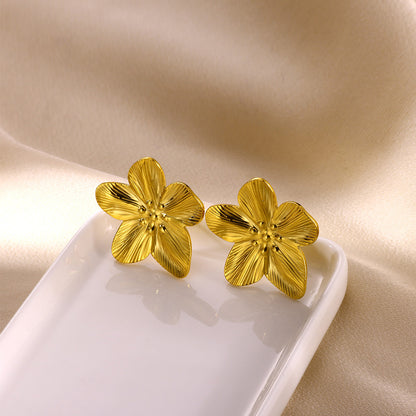 Flowers Stud Earrings For Women Featuring Waterproof Non Tarnish 304 Stainless Steel With 18K Real Gold PVD Coated Plating