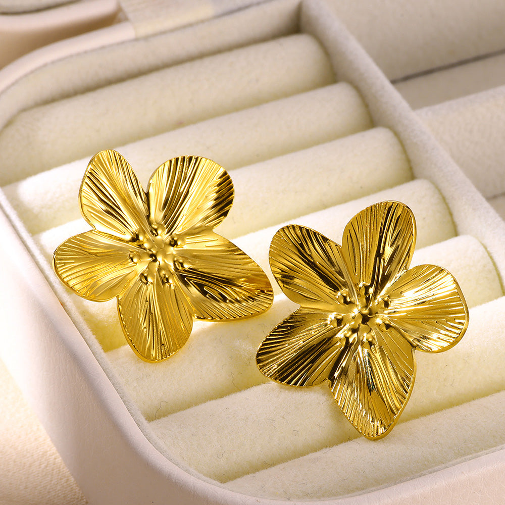 Flowers Stud Earrings For Women Featuring Waterproof Non Tarnish 304 Stainless Steel With 18K Real Gold PVD Coated Plating
