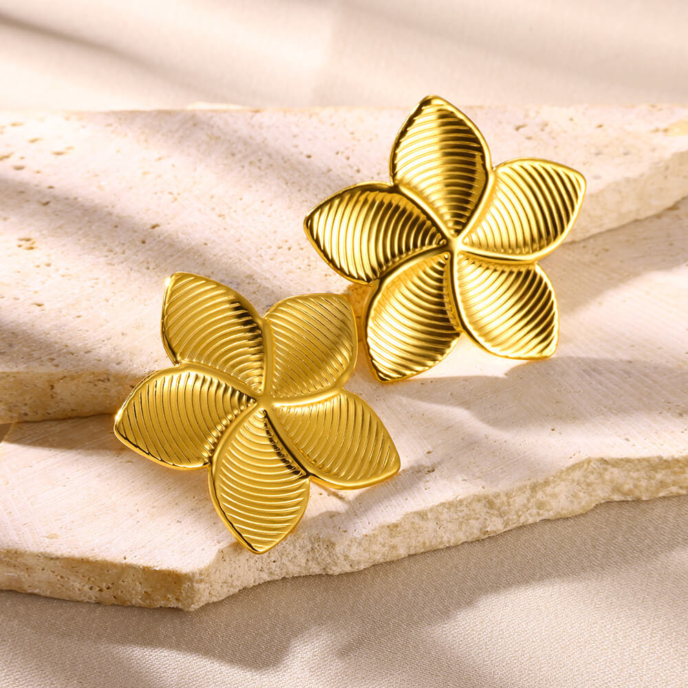 Flowers Stud Earrings For Women Featuring Waterproof Non Tarnish 304 Stainless Steel With 18K Real Gold PVD Coated Plating