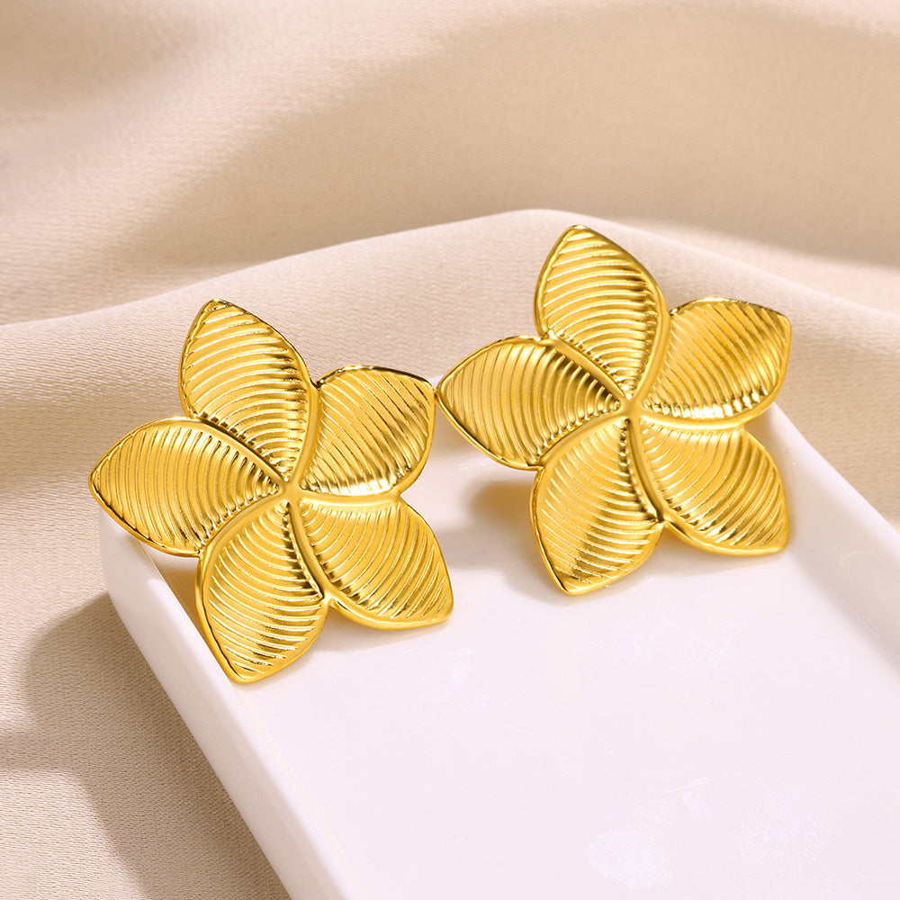 Flowers Stud Earrings For Women Featuring Waterproof Non Tarnish 304 Stainless Steel With 18K Real Gold PVD Coated Plating