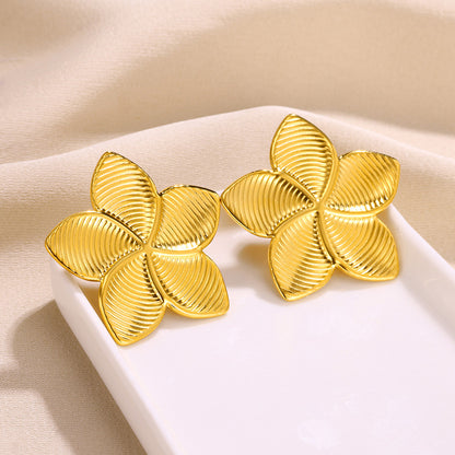 Flowers Stud Earrings For Women Featuring Waterproof Non Tarnish 304 Stainless Steel With 18K Real Gold PVD Coated Plating