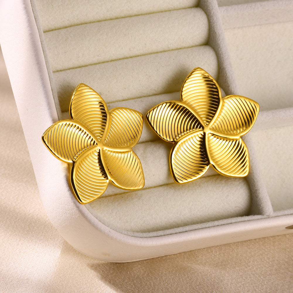 Flowers Stud Earrings For Women Featuring Waterproof Non Tarnish 304 Stainless Steel With 18K Real Gold PVD Coated Plating