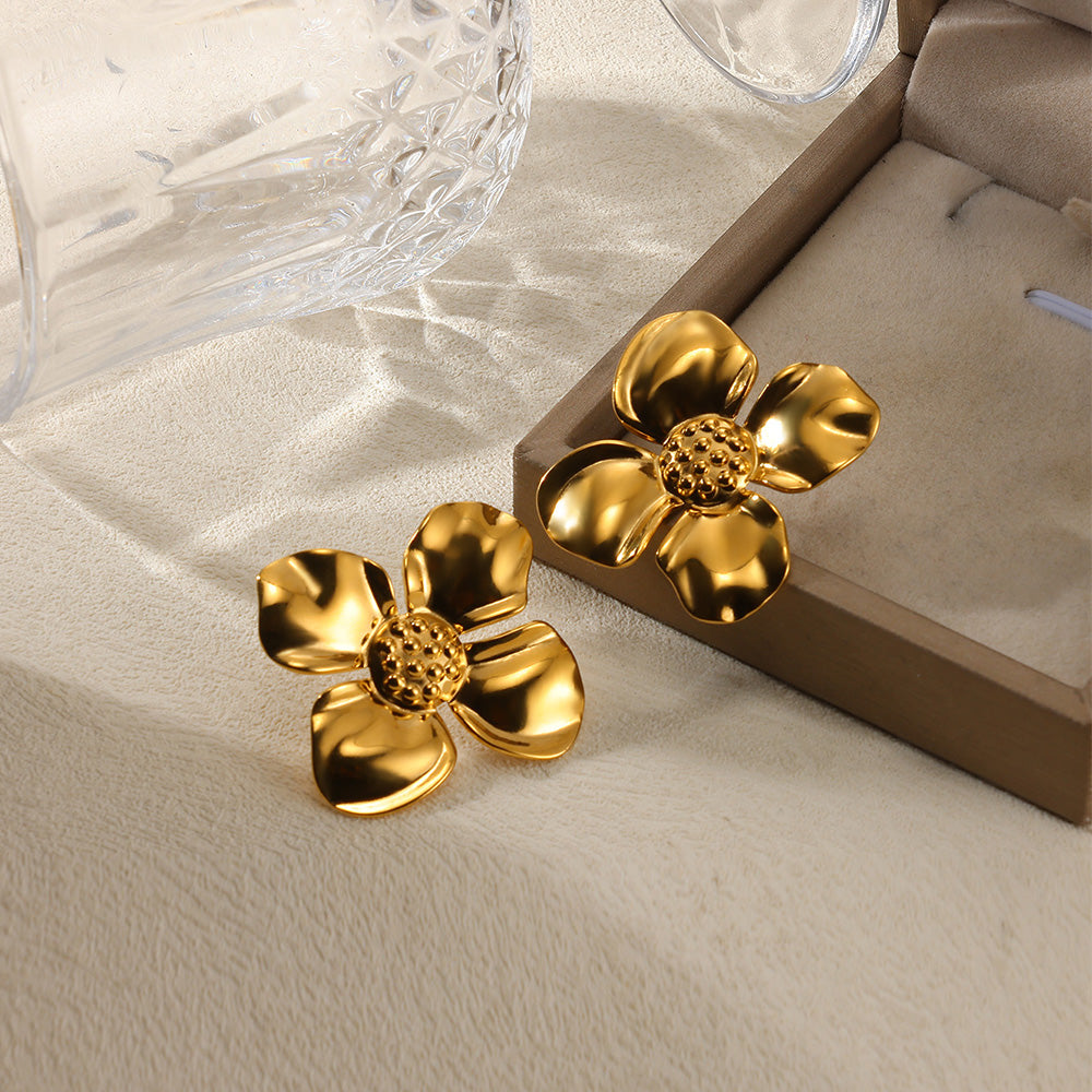 Flowers Stud Earrings For Women Featuring Waterproof Non Tarnish 304 Stainless Steel With 18K Real Gold PVD Coated Plating