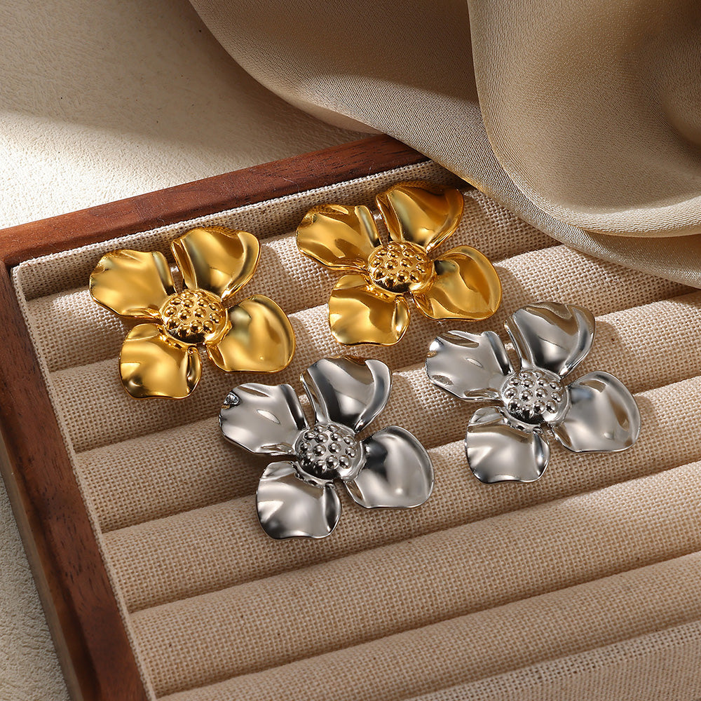 Flowers Stud Earrings For Women Featuring Waterproof Non Tarnish 304 Stainless Steel With 18K Real Gold PVD Coated Plating
