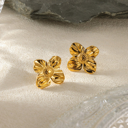 Flowers Stud Earrings For Women Featuring Waterproof Non Tarnish 304 Stainless Steel With 18K Real Gold PVD Coated Plating