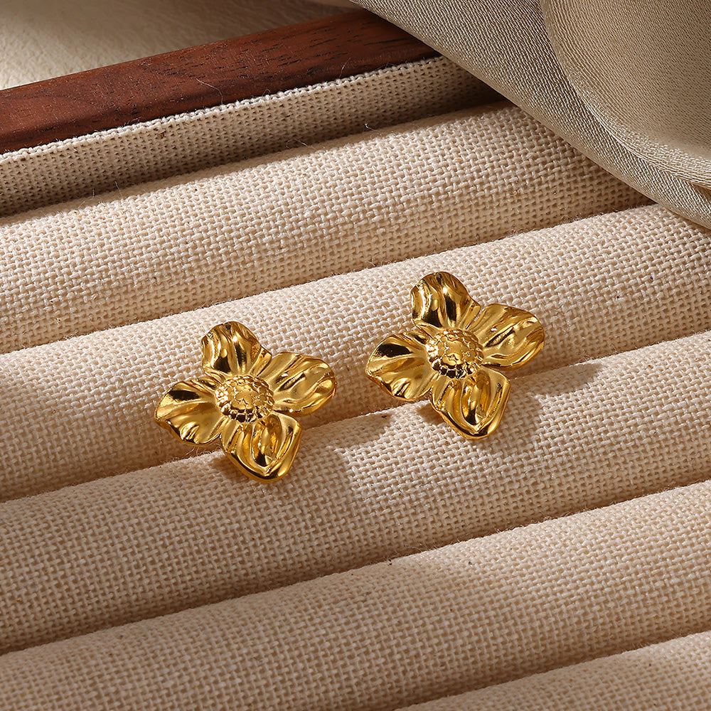 Flowers Stud Earrings For Women Featuring Waterproof Non Tarnish 304 Stainless Steel With 18K Real Gold PVD Coated Plating