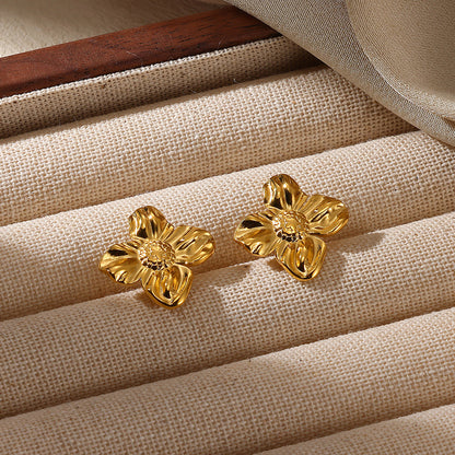 Flowers Stud Earrings For Women Featuring Waterproof Non Tarnish 304 Stainless Steel With 18K Real Gold PVD Coated Plating