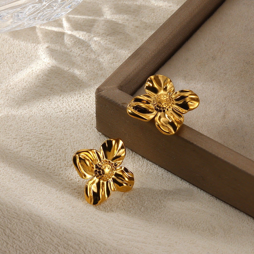 Flowers Stud Earrings For Women Featuring Waterproof Non Tarnish 304 Stainless Steel With 18K Real Gold PVD Coated Plating