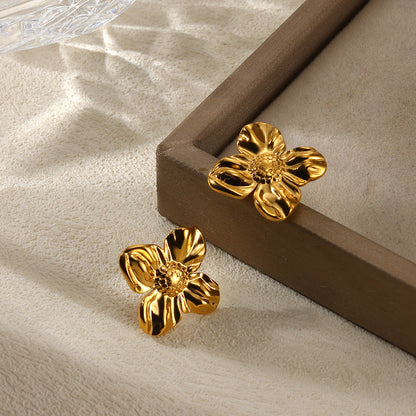 Flowers Stud Earrings For Women Featuring Waterproof Non Tarnish 304 Stainless Steel With 18K Real Gold PVD Coated Plating