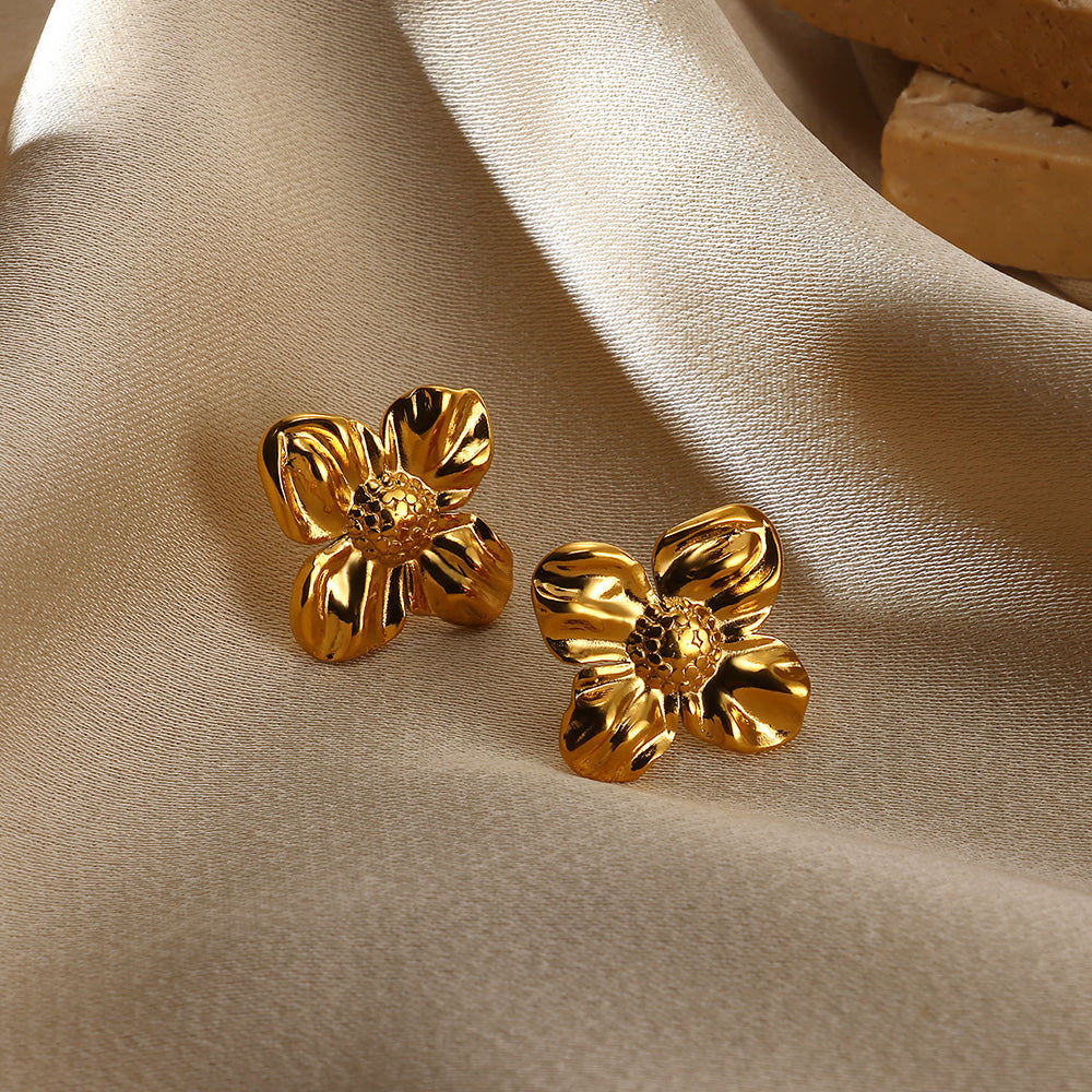 Flowers Stud Earrings For Women Featuring Waterproof Non Tarnish 304 Stainless Steel With 18K Real Gold PVD Coated Plating