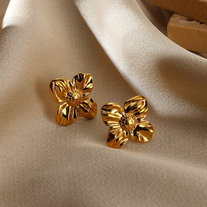 Flowers Stud Earrings For Women Featuring Waterproof Non Tarnish 304 Stainless Steel With 18K Real Gold PVD Coated Plating