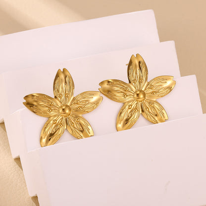 Flowers Stud Earrings For Women Featuring Waterproof Non Tarnish 304 Stainless Steel With 18K Real Gold PVD Coated Plating