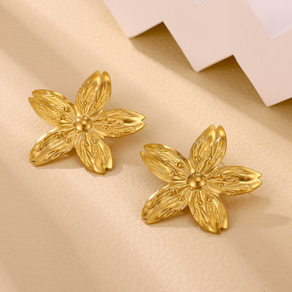 Flowers Stud Earrings For Women Featuring Waterproof Non Tarnish 304 Stainless Steel With 18K Real Gold PVD Coated Plating