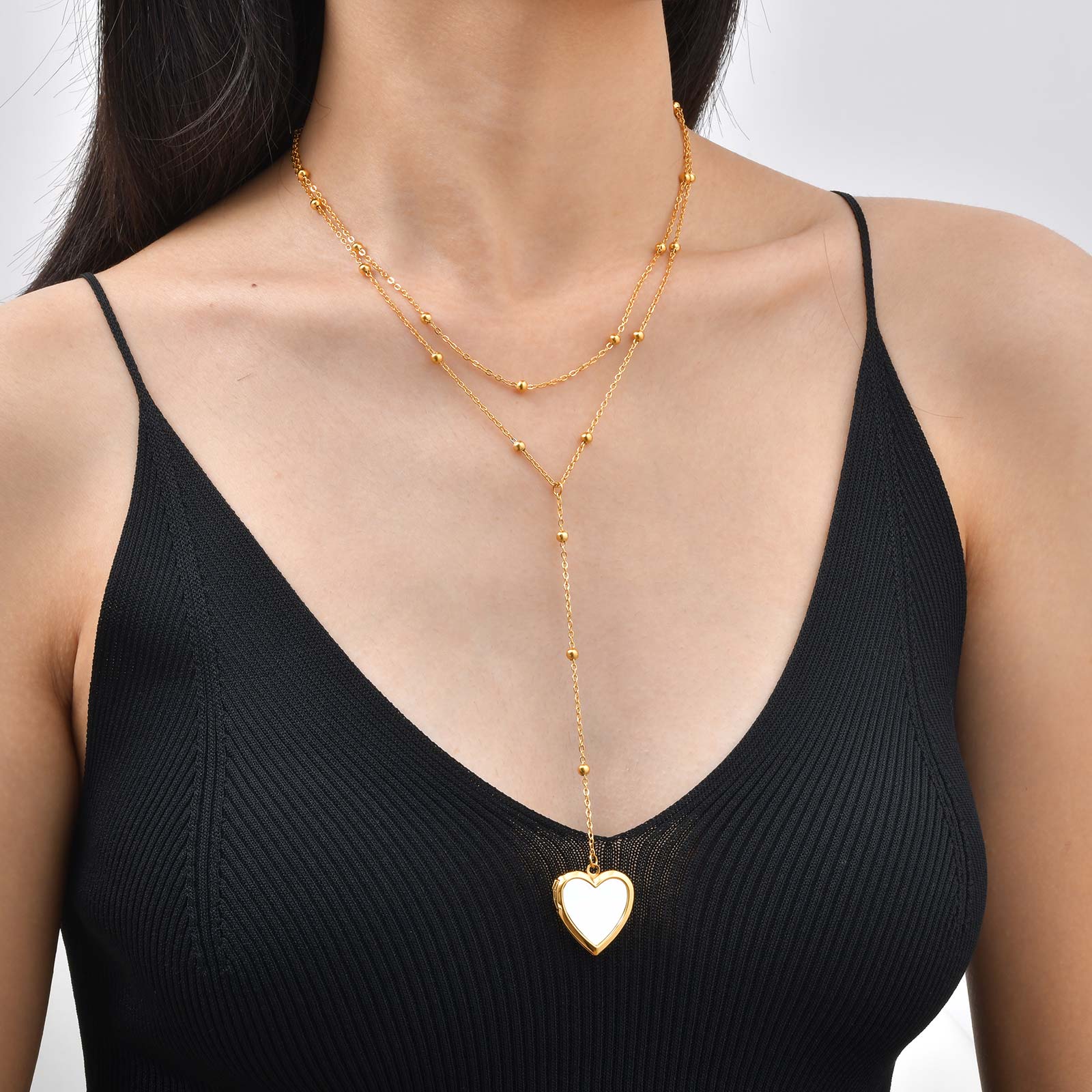 Heart Shape Pendant Necklace For Women In IG Style, 304 Stainless Steel With 18K Real Gold Plated Cable Chain