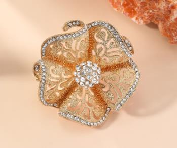Ethnic Style Open Ring With Flowers Design, 1 PCS Package, Alloy Material With KC Golden Plated And Rhinestones Inlay