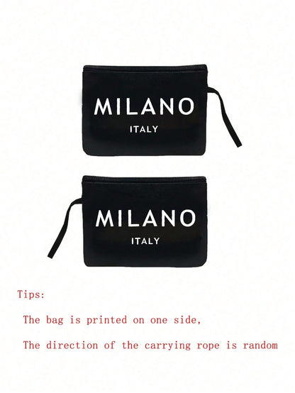 Women’s Square Polyester Cosmetic Bag Featuring Vocabulary Words Design, Ideal For Spring & Summer
