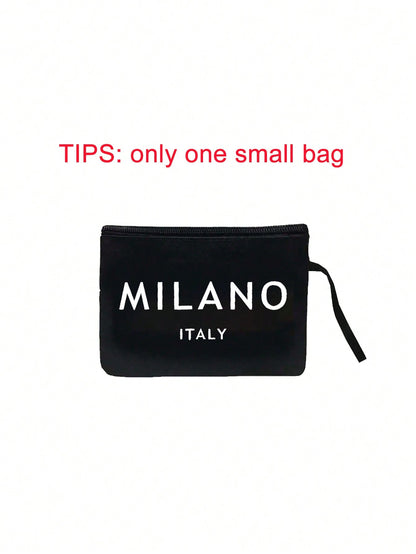 Women’s Square Polyester Cosmetic Bag Featuring Vocabulary Words Design, Ideal For Spring & Summer