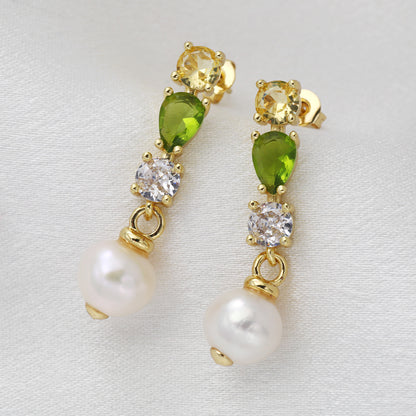 Handmade Square Brass Earrings For Women Featuring Zircon Inlay, 18K Real Gold Plated With 0.03µm Thickness