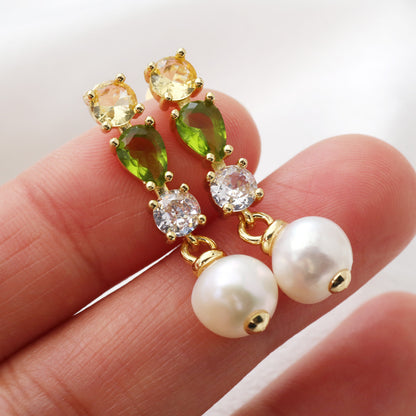 Handmade Square Brass Earrings For Women Featuring Zircon Inlay, 18K Real Gold Plated With 0.03µm Thickness